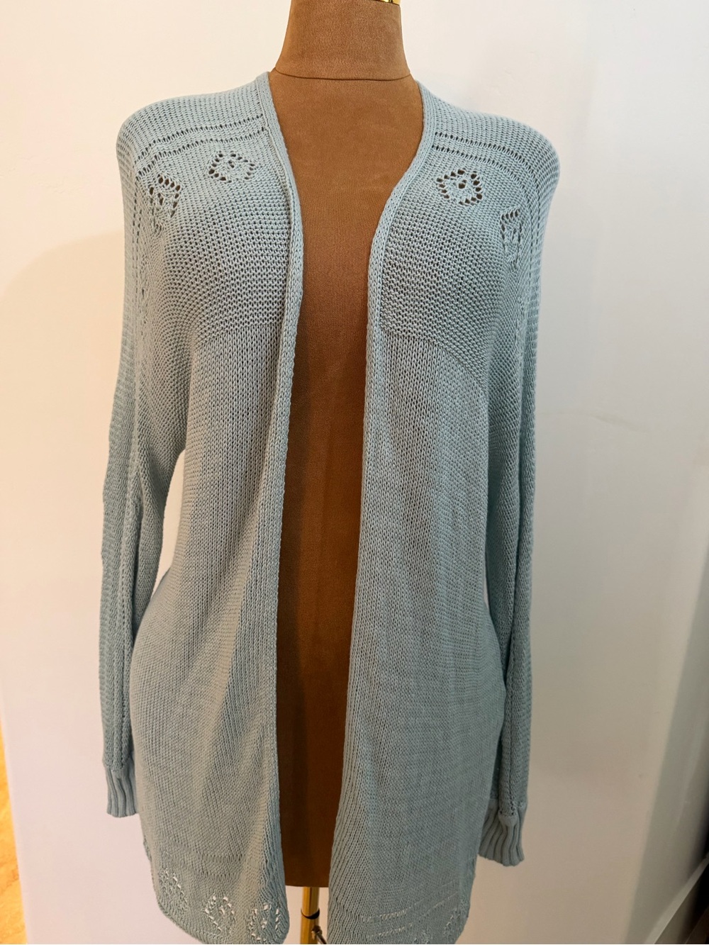 Light Blue Open Front Knit Cardigan Sweater